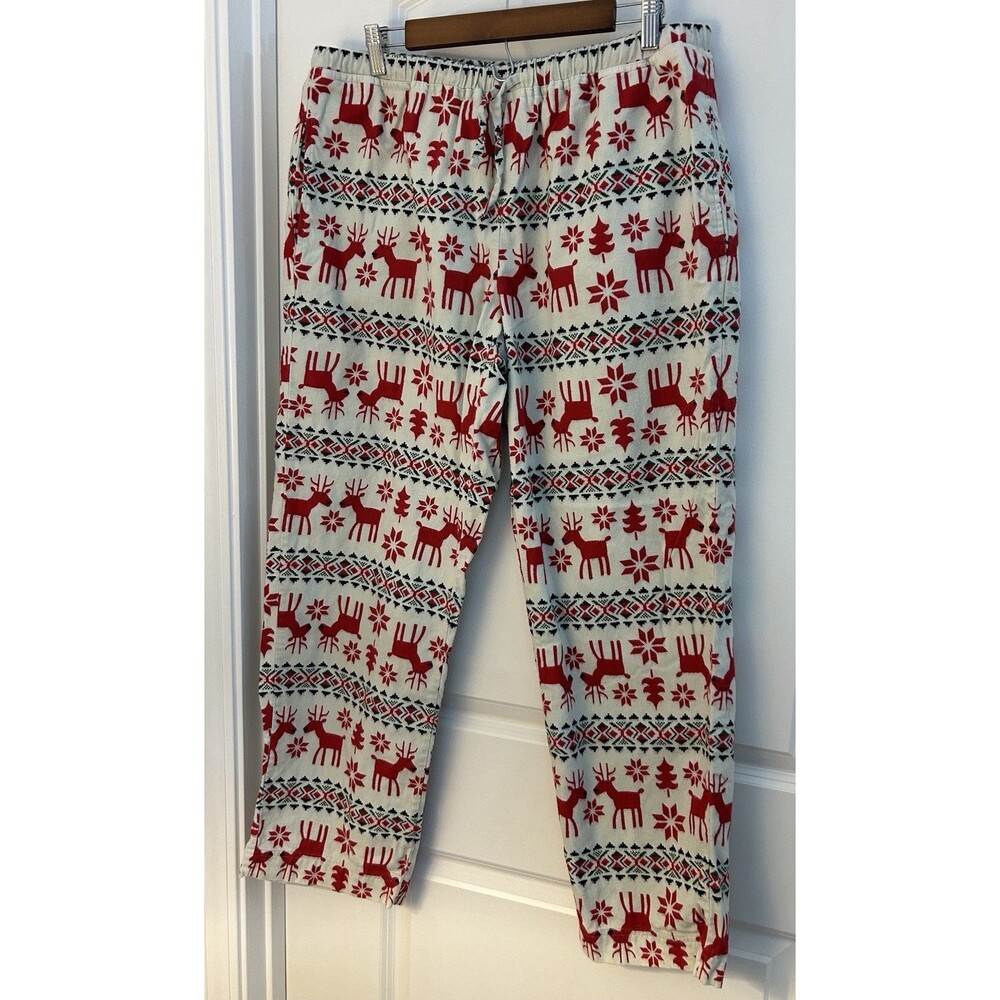 Hanna Anderson Unisex Pajama Pants Large Relaxed Flannel Pockets Reindeer Lounge